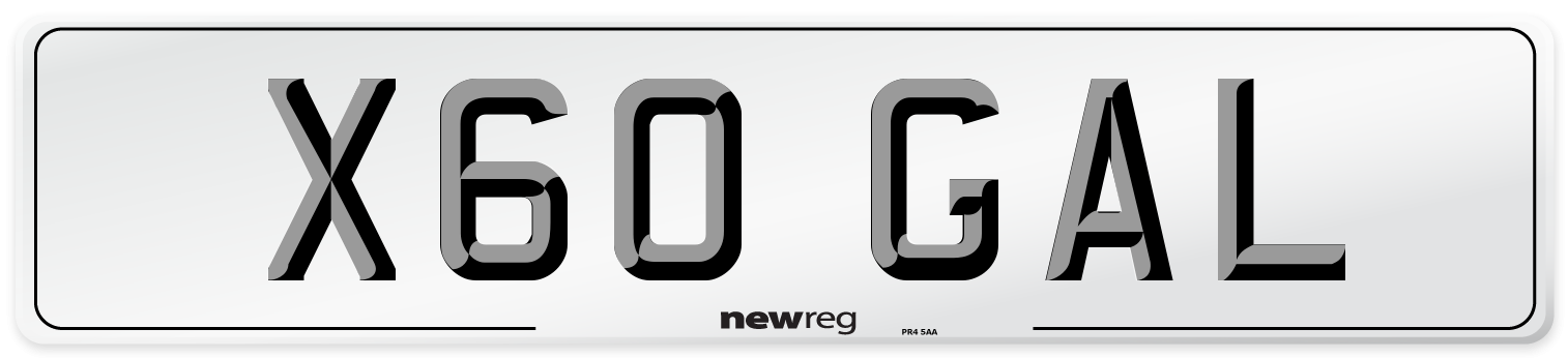 X60 GAL Number Plate from New Reg